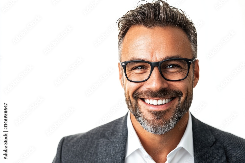 Happy smiling businessman looking at camera with satisfaction isolated on white background Happy smiling businessman looking at camera with satisfaction isolated on white background