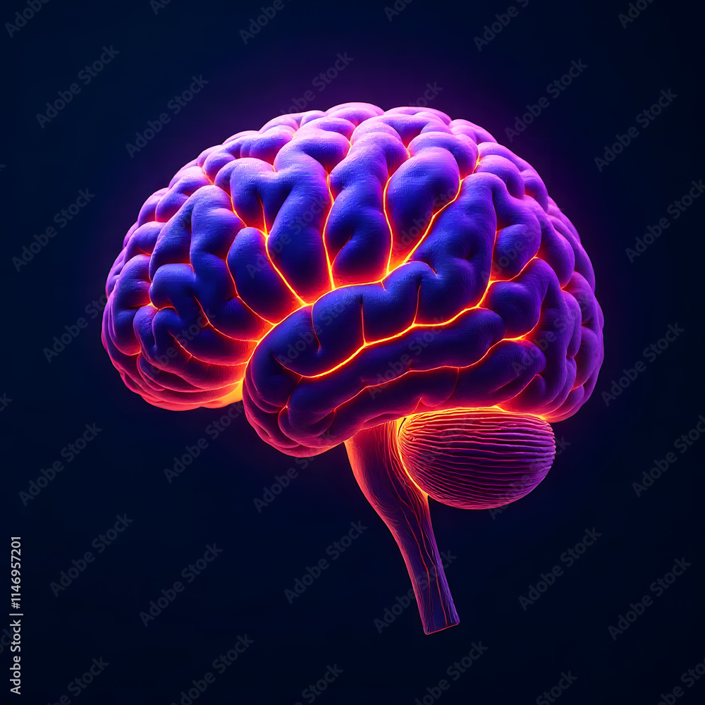 Glowing Purple and Orange Brain This conceptual design represents the intellect and creative mind. Perfect for educational, scientific, and artistic projects Glowing Purple and Orange Brain This conceptual design represents the intellect and creative mind. Perfect for educational, scientific, and artistic projects