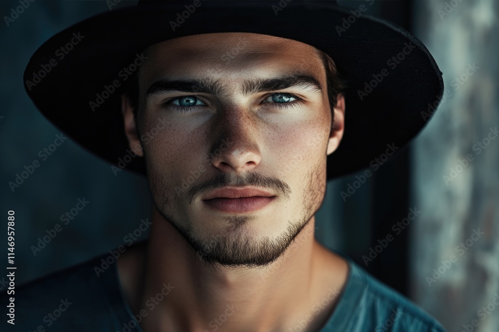 Young handsome man wearing black hat. Young handsome man wearing black hat.