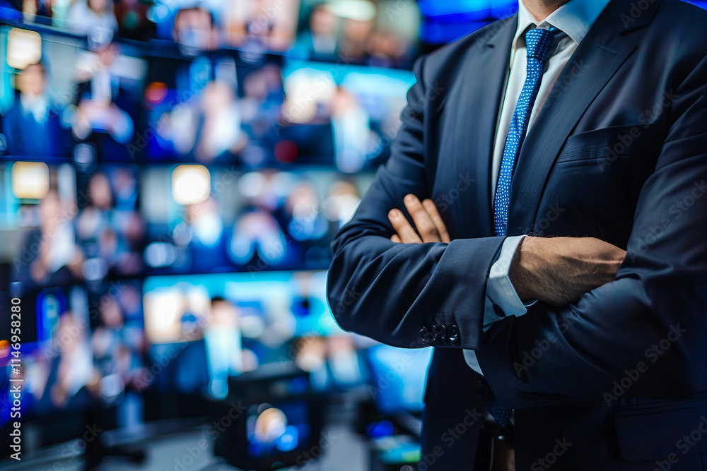 Generative AI professional male female Television Reporter in broadcast Studio with Camera Generative AI professional male female Television Reporter in broadcast Studio with Camera