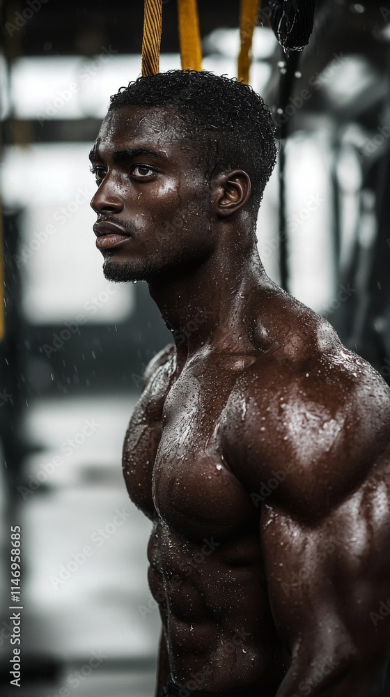 Portrait of a muscular man with intense lighting and shadows Portrait of a muscular man with intense lighting and shadows