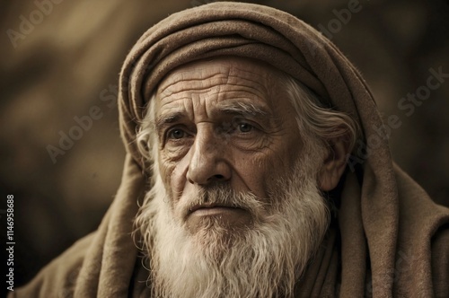 Portrait of Biblical Old Man in Sepia. Patriarch Abraham, Isaac or Jacob photo