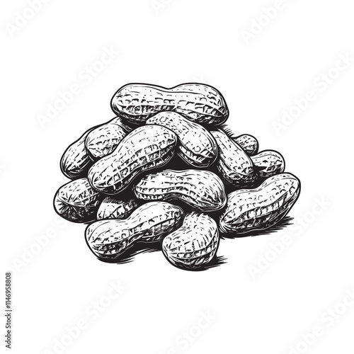 Peanut vector illustrations - hand drawn peanut - black and white peanut isolated on white background