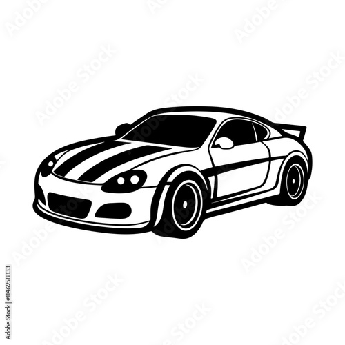 racing car silhouette, black and white silhouette, vector and illustration