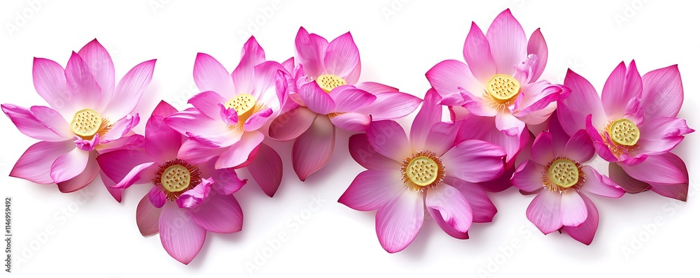 Top view of pink lotus flowers, isolated on white background, high-res, vivid and detailed. Top view of pink lotus flowers, isolated on white background, high-res, vivid and detailed.