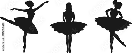 Elegant Ballet Dancer Silhouette Set in Graceful Poses – Vector Illustration