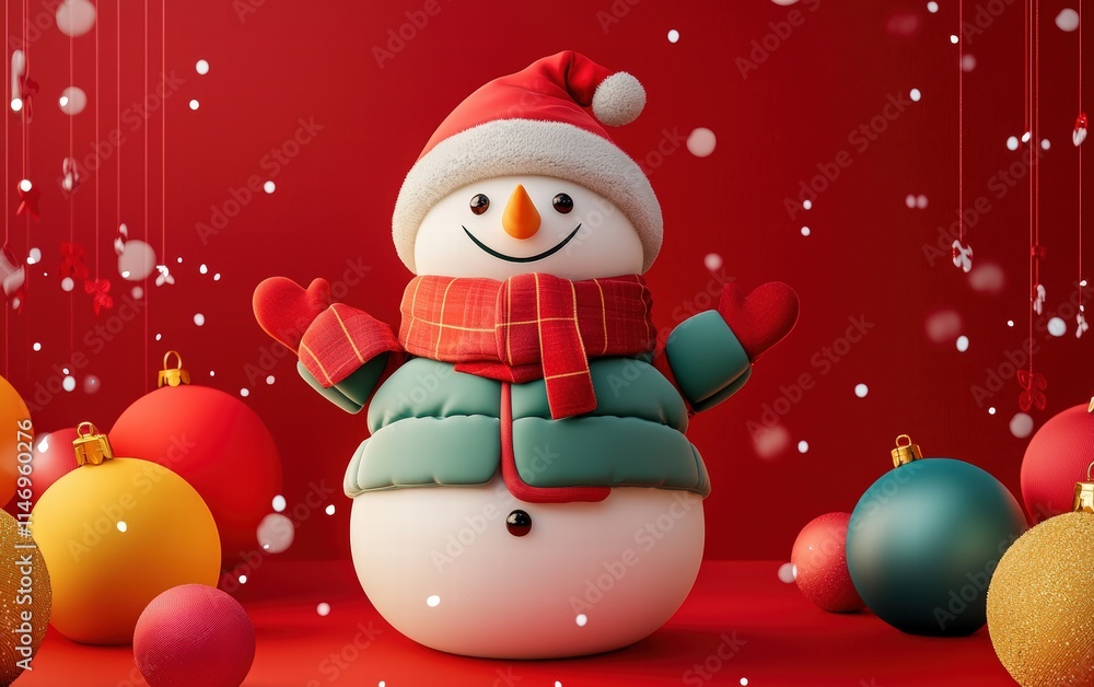 3D cute Snowman on bright christmas background 3D cute Snowman on bright christmas background
