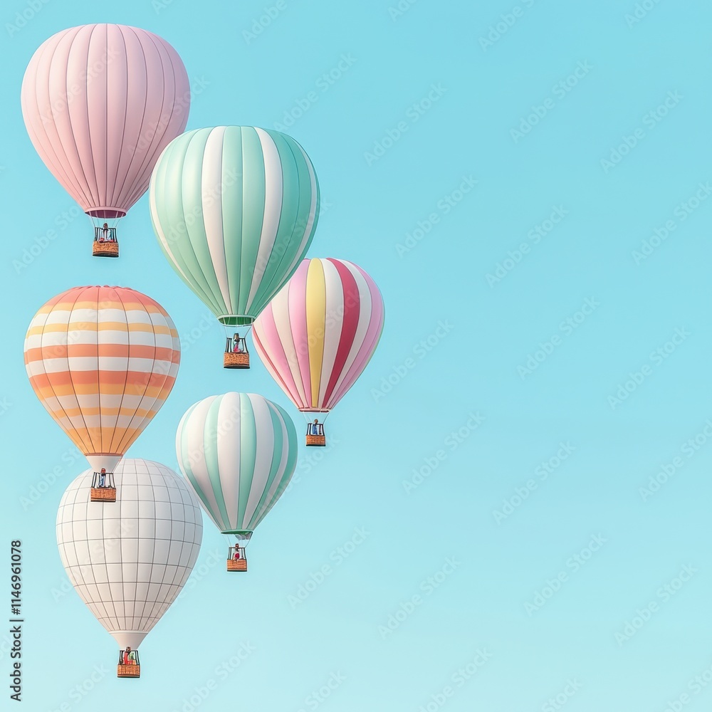 Obraz premium Colorful hot air balloons soaring in a clear blue sky.