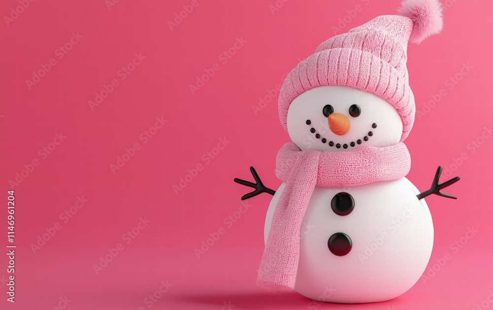 3D cute Snowman on bright pink background 3D cute Snowman on bright pink background