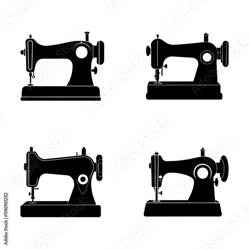 set of sewing machine silhouette, black and white silhouette, vector and illustration