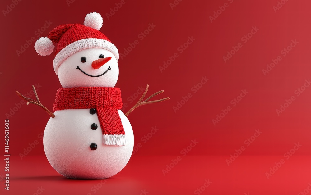 3D cute Snowman on bright red background 3D cute Snowman on bright red background