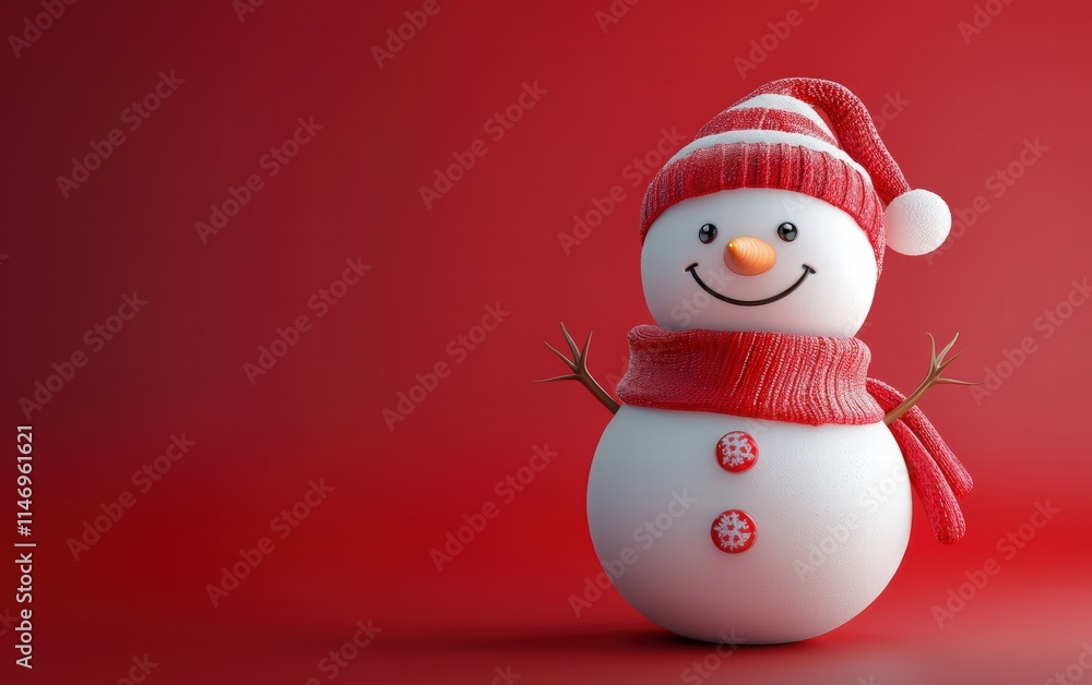 3D cute Snowman on bright red background 3D cute Snowman on bright red background