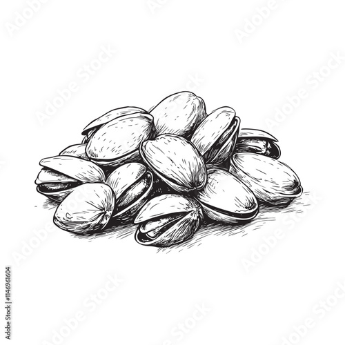 Pistachio vector illustrations - hand drawn pistachio - black and white pistachio isolated on white background