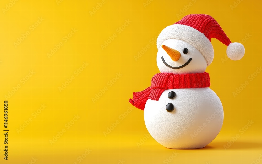 3D cute Snowman on bright yellow background 3D cute Snowman on bright yellow background