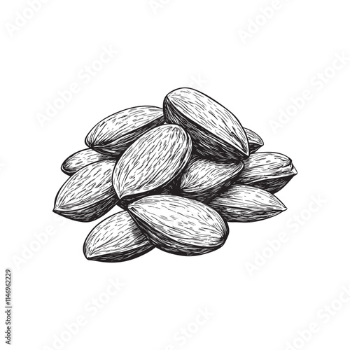 almonds vector illustrations - hand drawn almonds - black and white almond isolated on white background