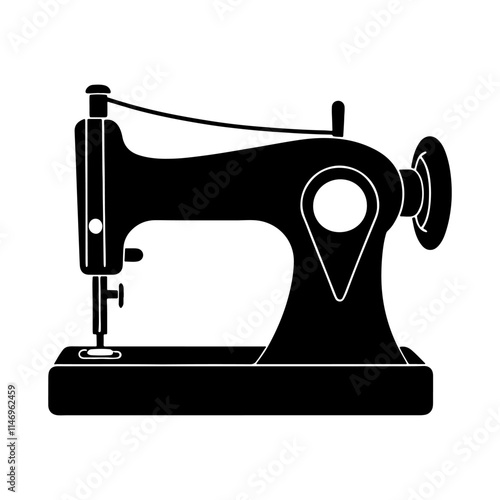 sewing machine silhouette, black and white silhouette, vector and illustration