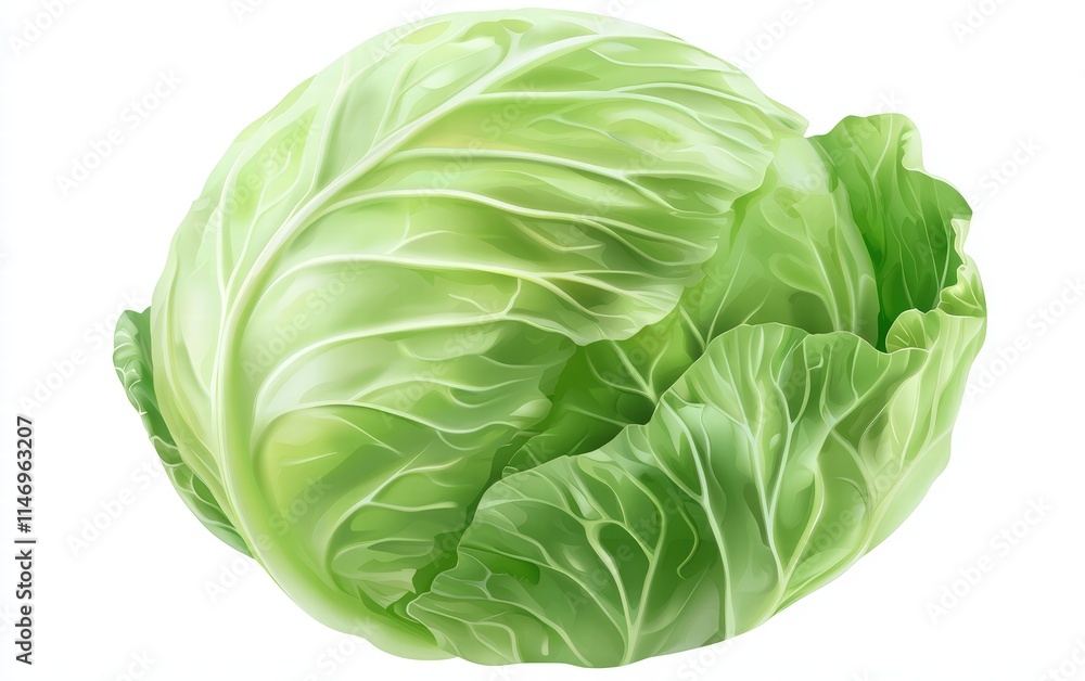 A leafy green cabbage head isolated on clear white background A leafy green cabbage head isolated on clear white background