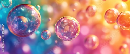 Colorful Bubbles on a Rainbow Background