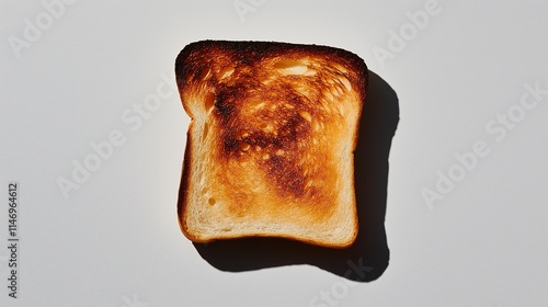 One burnt toast on a white background, isolated, close-up