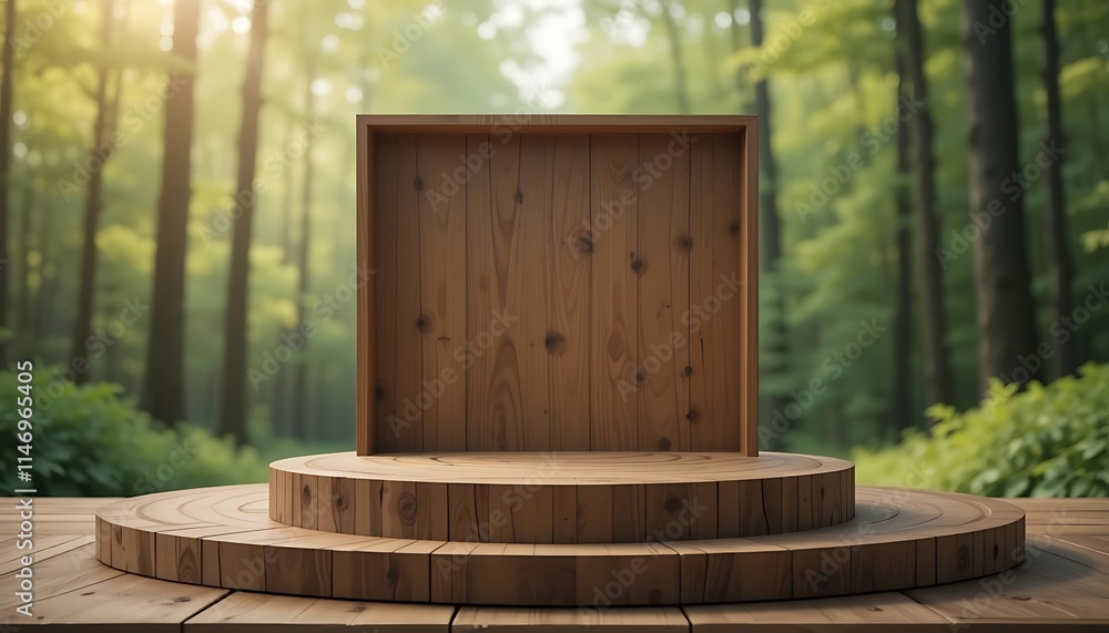 Naklejka premium Wooden Podium in a Forest