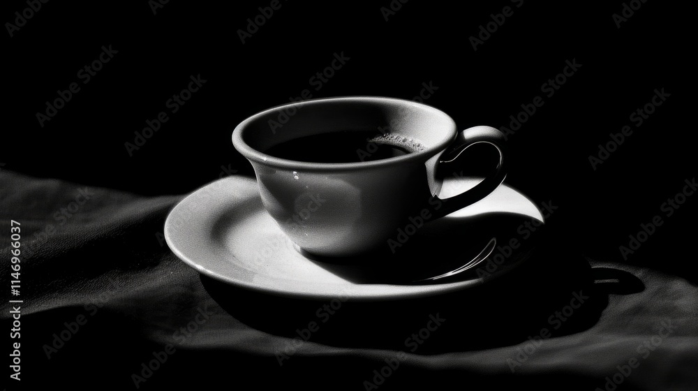 Zen-like simplicity captured in a cup of black coffee on a saucer Zen-like simplicity captured in a cup of black coffee on a saucer