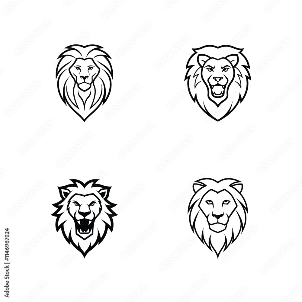 Vector illustration of wild lion heads Vector illustration of wild lion heads