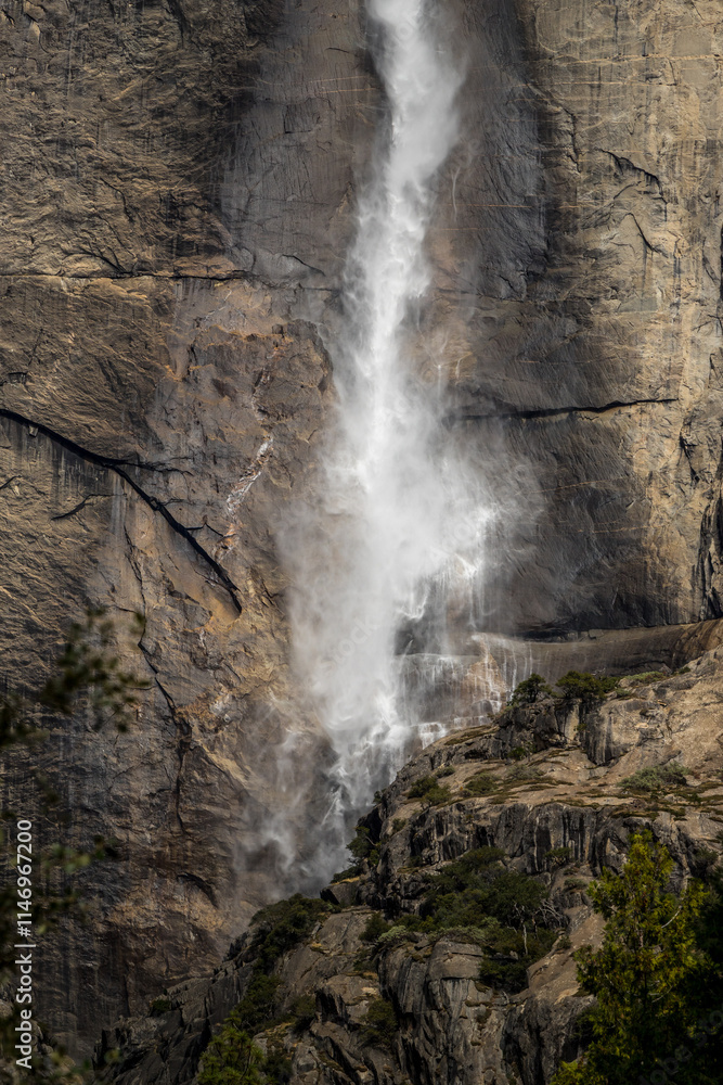 Yosemite Falls flows gracefully through cliffs