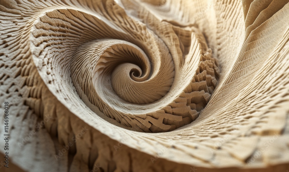 Spiraling geometric forms rendered in textured mocha mousse tones with intricate shadow details. Spiraling geometric forms rendered in textured mocha mousse tones with intricate shadow details.