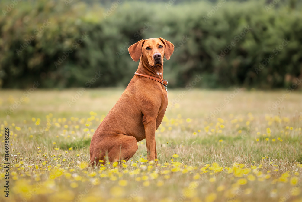 Vizsla dog in the grass field and heather at Ascot Heath Vizsla dog in the grass field and heather at Ascot Heath
