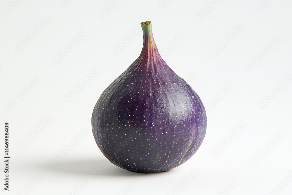 A freshly harvested fig with a smooth, deep purple skin, set against a clean white background, Ideal for use in culinary blogs, healthy eating campaigns, or illustrations related to fresh produce, A freshly harvested fig with a smooth, deep purple skin, set against a clean white background, Ideal for use in culinary blogs, healthy eating campaigns, or illustrations related to fresh produce,