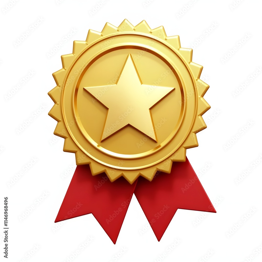 Golden 3D Assurance Medal with Star and Ribbon, Independent Realistic Certification Badge. Golden 3D Assurance Medal with Star and Ribbon, Independent Realistic Certification Badge.