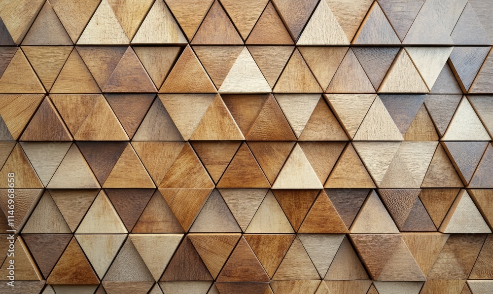 Wood, Triangular Wall background with tiles. Timber, tile Wallpaper with Natural, 3D blocks.
