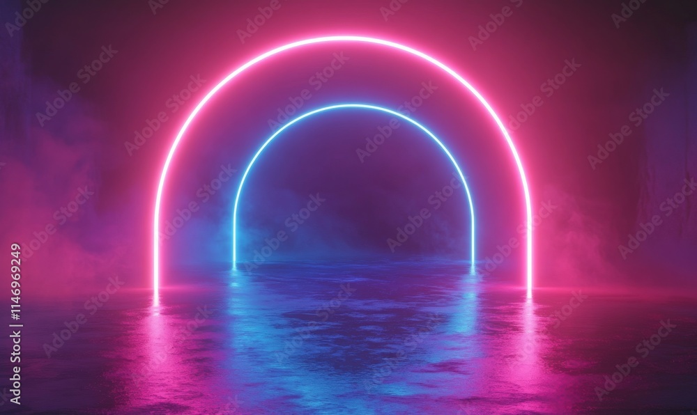 rounded pink blue neon lines, glowing in the dark. Abstract minimalist geometric background. Ultraviolet spectrum. Cyber space. Futuristic wallpaper rounded pink blue neon lines, glowing in the dark. Abstract minimalist geometric background. Ultraviolet spectrum. Cyber space. Futuristic wallpaper