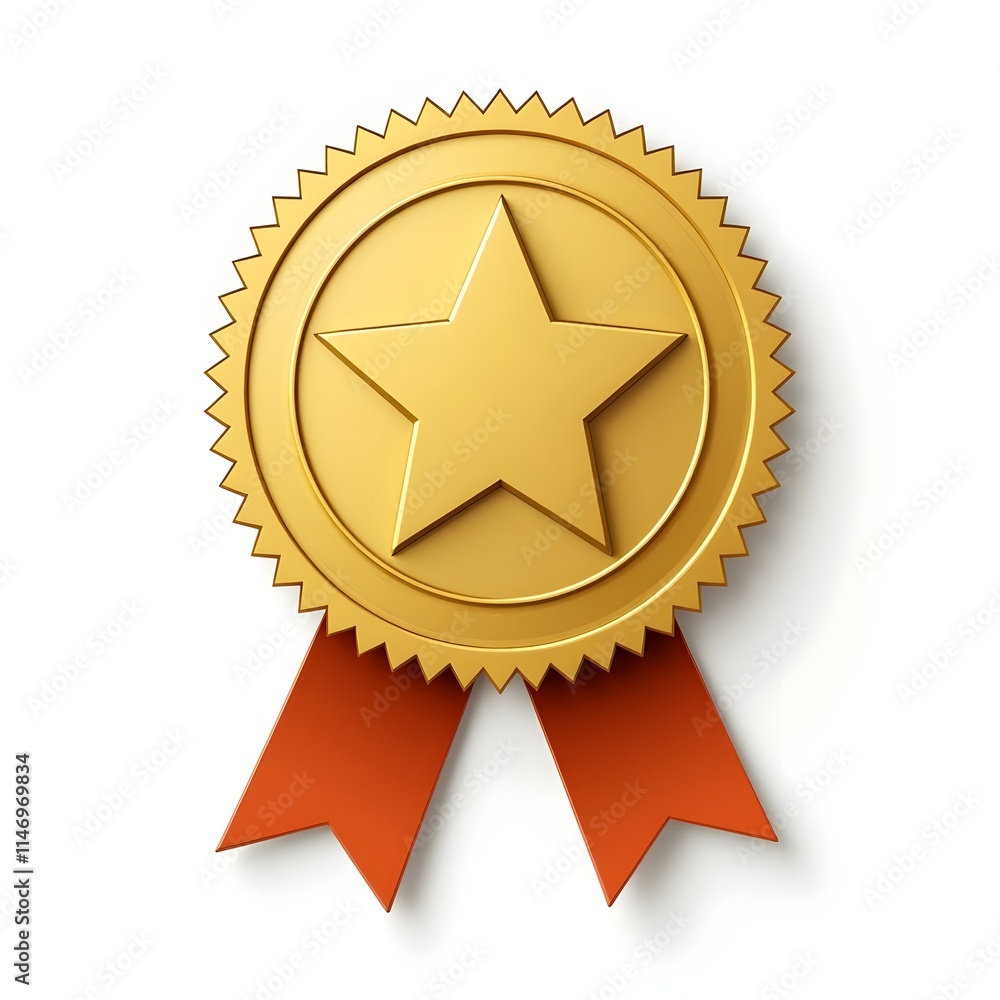 Golden 3D Assurance Medal with Star and Ribbon, Independent Realistic Certification Badge. Golden 3D Assurance Medal with Star and Ribbon, Independent Realistic Certification Badge.