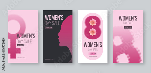 International Women's Day illustration, March 8 Women's Day sale banner social media post web banner, Instagram story template