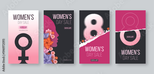 International Women's Day illustration, March 8 Women's Day sale banner social media post web banner, Instagram story template