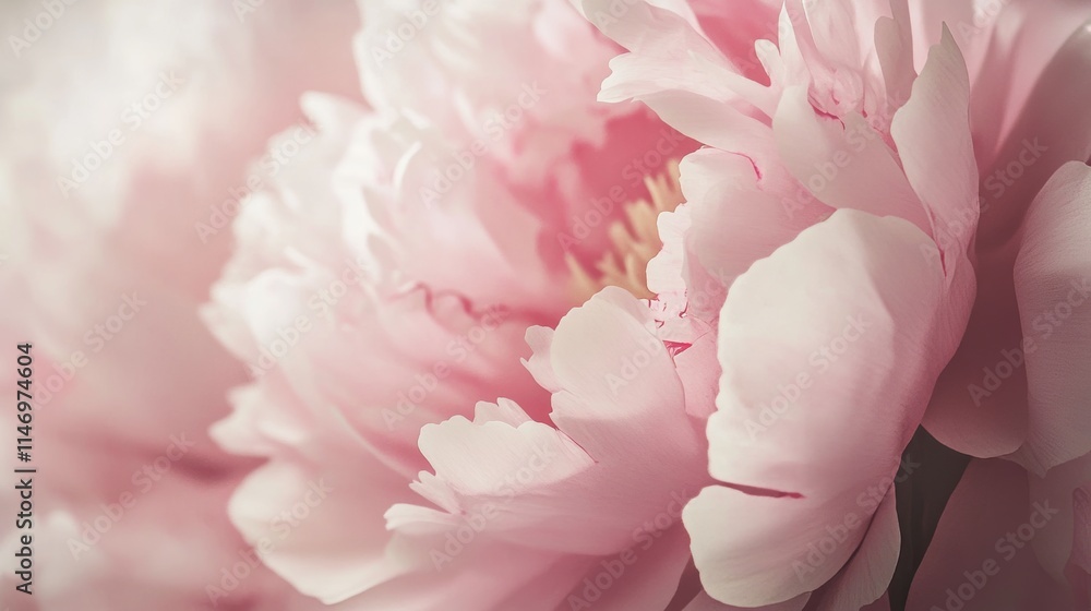 Fototapeta premium Soft pink peonies on a gentle breeze background, close-up shot, Minimalist style