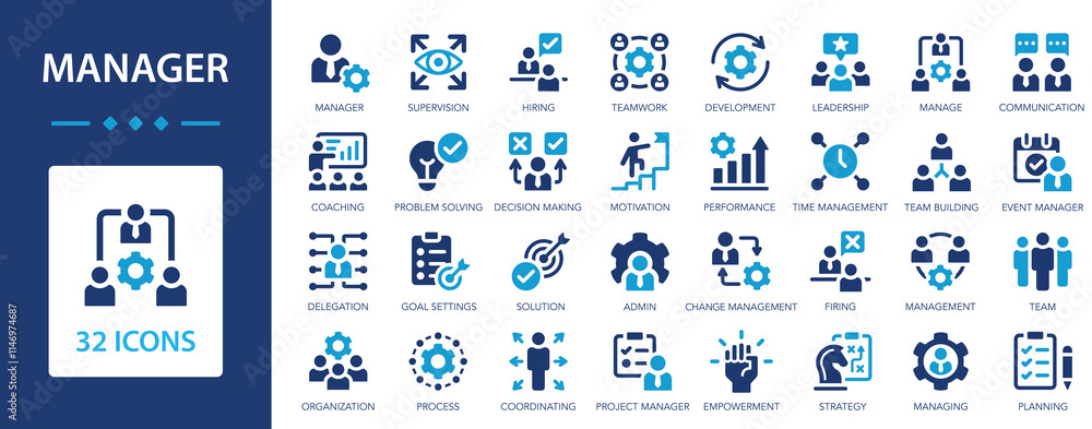 custom made wallpaper toronto digitalManager icon set. Values, strategy, leadership, teamwork, supervision, hiring.