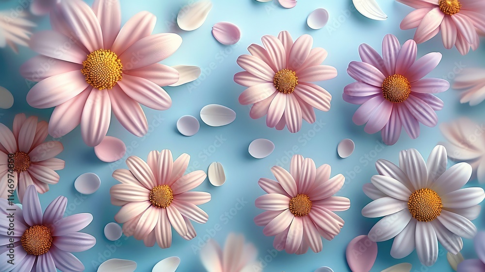 Cute, pastel-colored daisies on a simple background. top view. Cute, pastel-colored daisies on a simple background. top view.