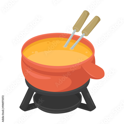Fondue Emoji Icon Illustration. Swiss Dish Vector Symbol Emoticon Design Doodle Vector.