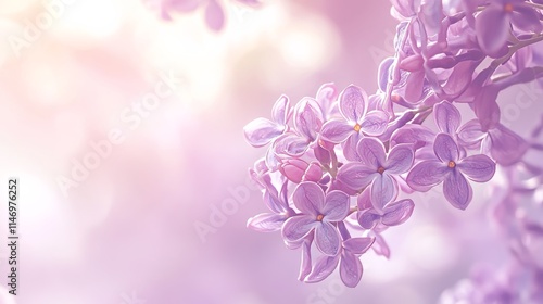 Soft purple lilacs on a subtle lavender field background, close-up shot, Minimalist style