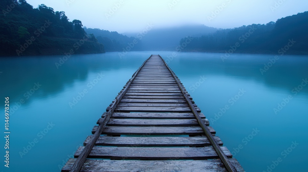 Serene ambiance and relaxing spiritual, A serene wooden pier stretches into a misty lake, surrounded by lush greenery and calm waters, creating a tranquil and picturesque scene. Serene ambiance and relaxing spiritual, A serene wooden pier stretches into a misty lake, surrounded by lush greenery and calm waters, creating a tranquil and picturesque scene.