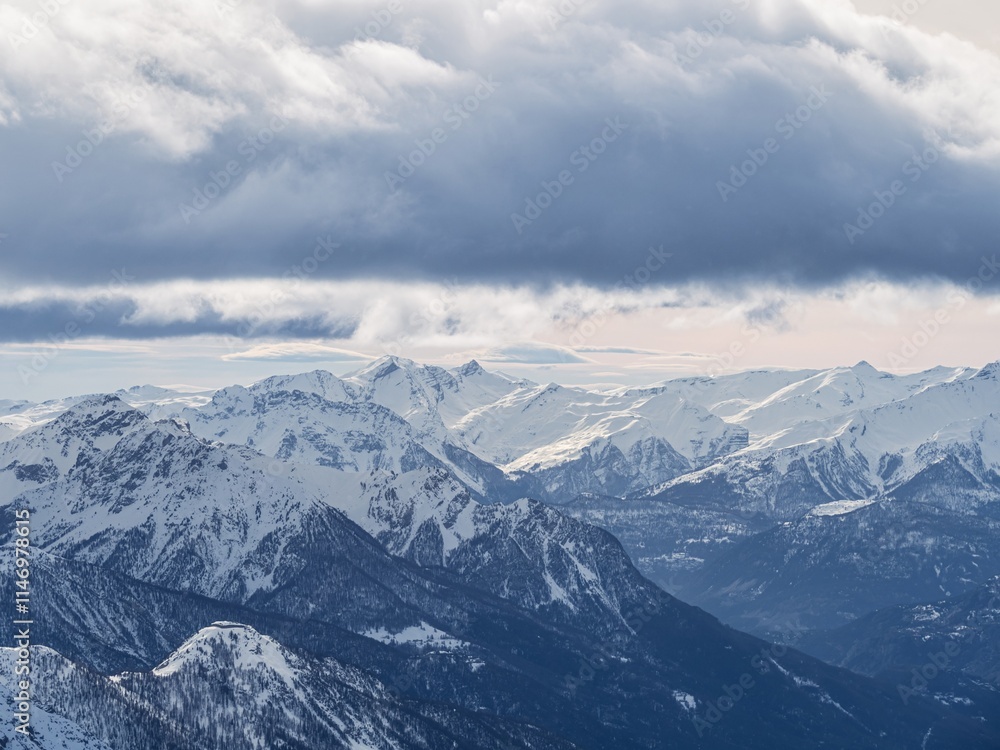 Panoramic View of Snowy Alps Under Clear Sky Panoramic View of Snowy Alps Under Clear Sky