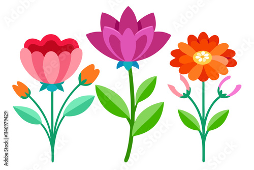 set of colorful flowers