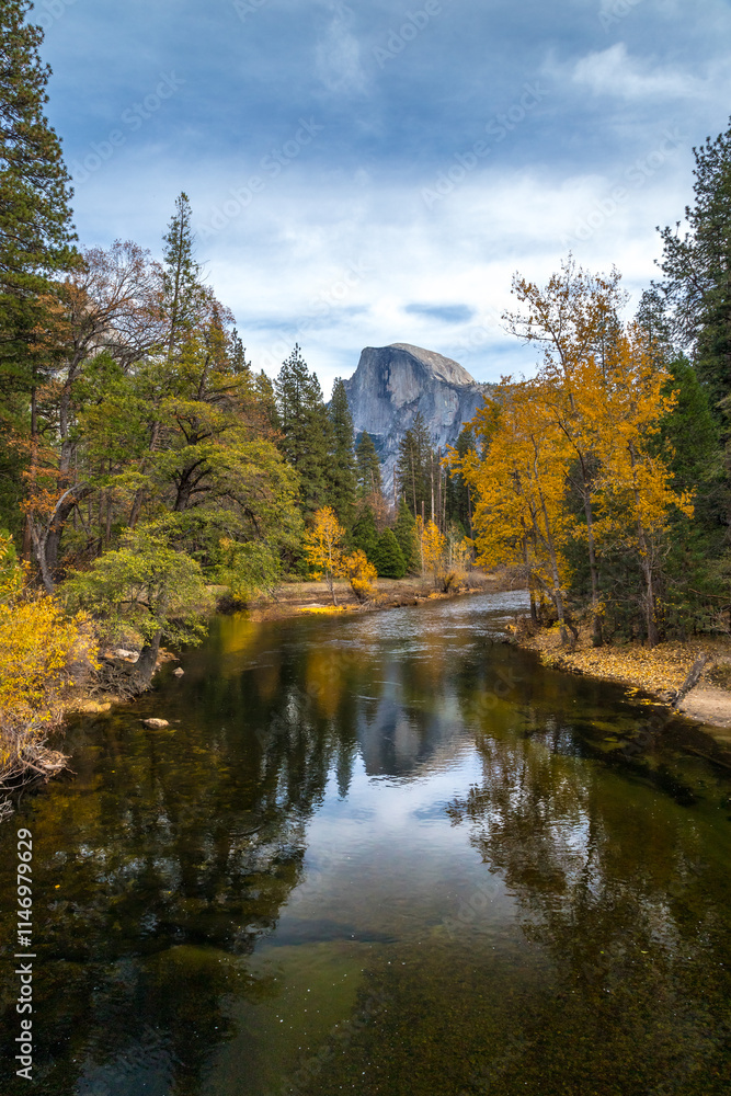 Majestic autumn foliage near Half Dome in Yosemite