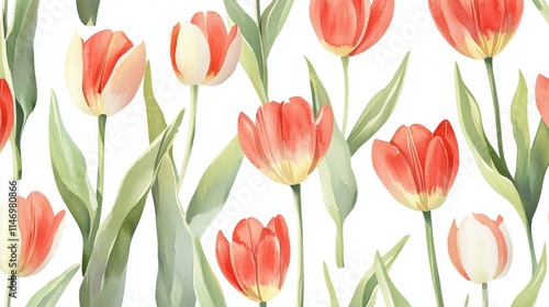 A charming design featuring vivid tulips in a range of colors, suitable for spring themes and floral decorations. photo