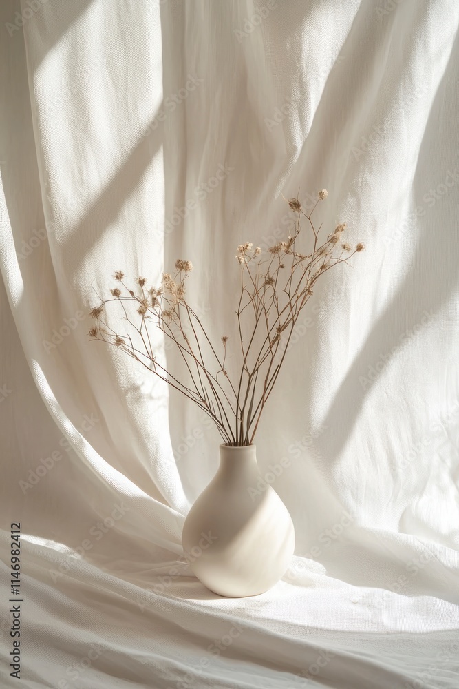 Vase with dried flowers in soft sunlight Vase with dried flowers in soft sunlight
