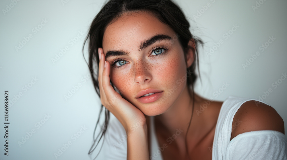 Beautiful woman with clean fresh skin on white background, Face care, Facial treatment, Cosmetology, beauty and spa, portrait Beautiful woman with clean fresh skin on white background, Face care, Facial treatment, Cosmetology, beauty and spa, portrait