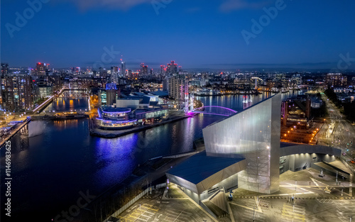 Canvas Print Manchester Salford Quays Aerial View at Night