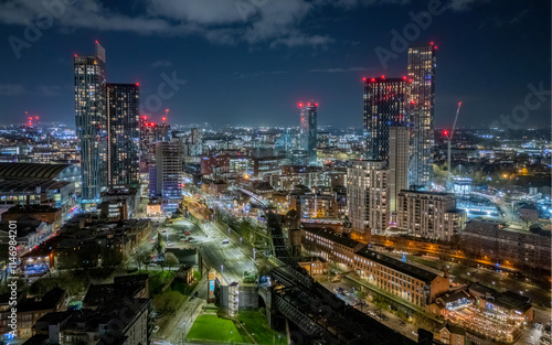 Картината върху платно Manchester City Centre Aerial View at Night